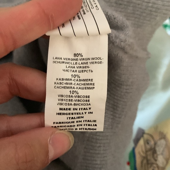 Gran Sasso Gray Crewneck cashmere blend  Sweater with Ribbed Trim elbow patches - Picture 4 of 5